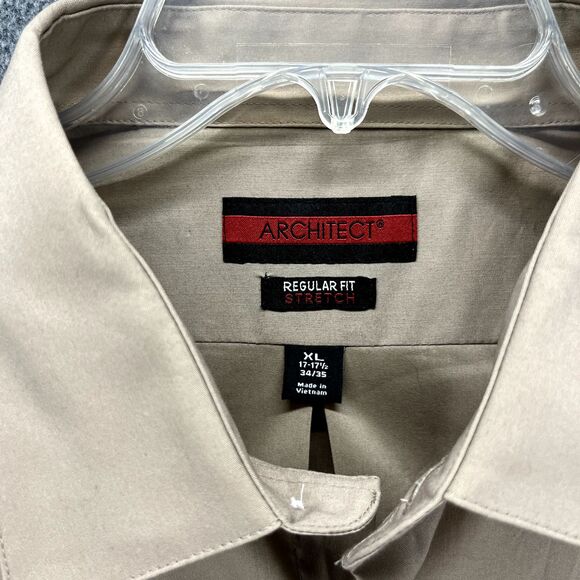 Architect Shirt Mens XL 17‎ 17.5 34 35 Tan Regular Fit Stretch Button Up - Picture 7 of 14